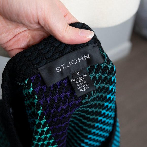 St. John Blue Teal Purple Woven Stripe Blazer P18 - Picture 7 of 8